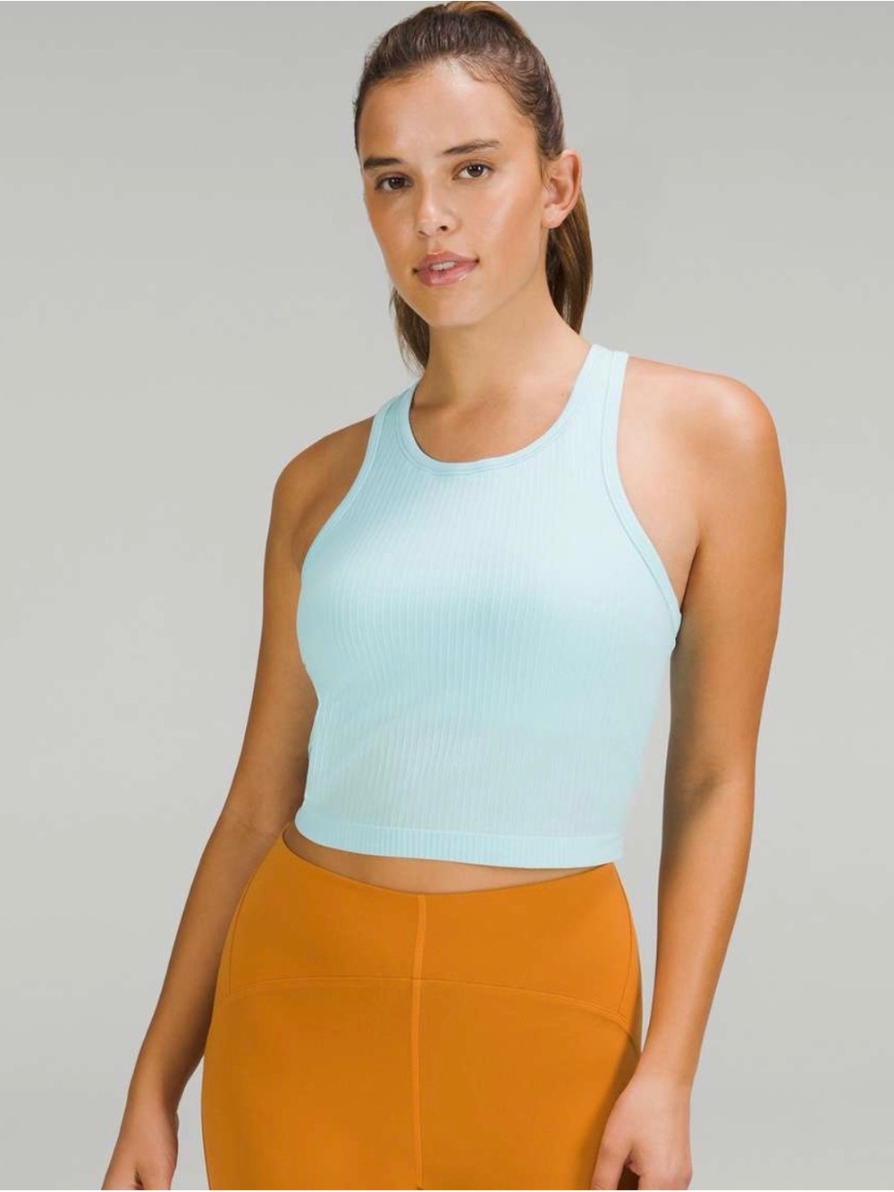 Ebb to the Street Cropped Racerback Tank Top in Icing Blue